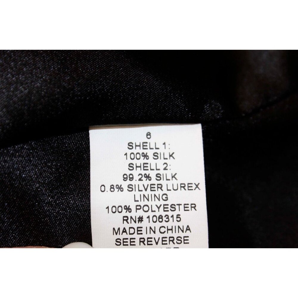 Helen Wang Sz 6 Black Silver Accent Striped Silk Sheer Overlay Silk Dress - Picture 5 of 6